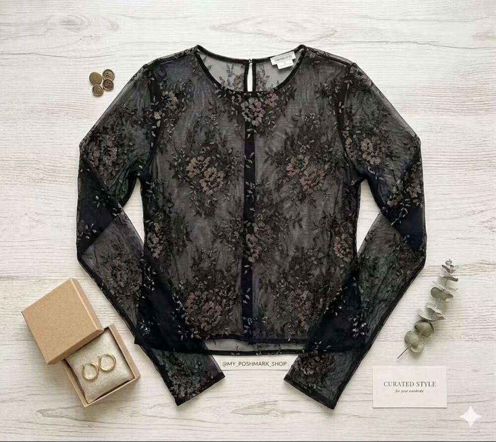 Lovers and Friends Black Lace Top Blouse Floral Metallic Womens Size Large